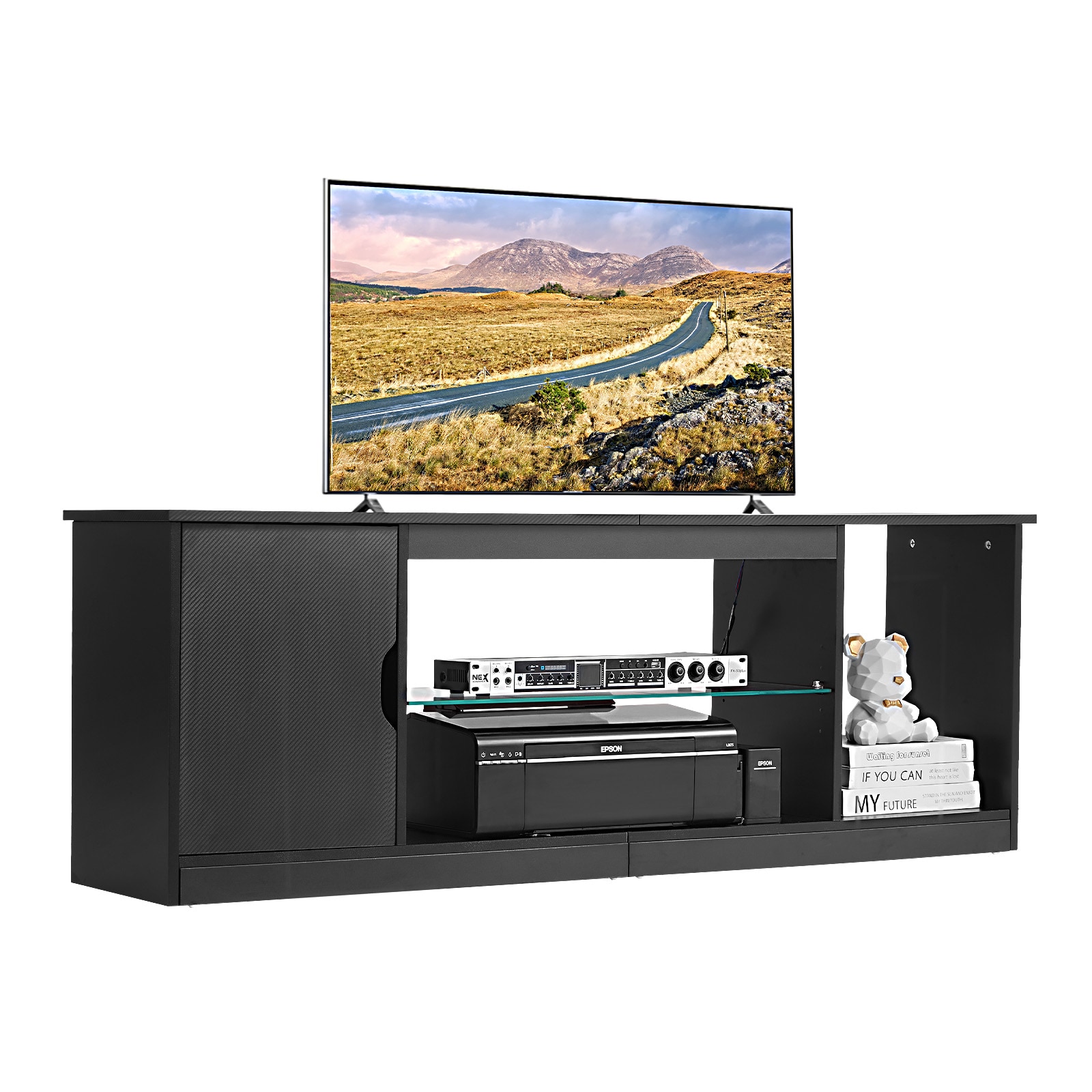 TV Stand For TVs Up To 65 In Modern Entertainment Center With Glass Shelf_maomaolike.com